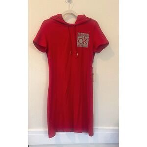 Calvin Klein CK Rhinestone Logo Short Sleeve Hoodie Dress - Women's